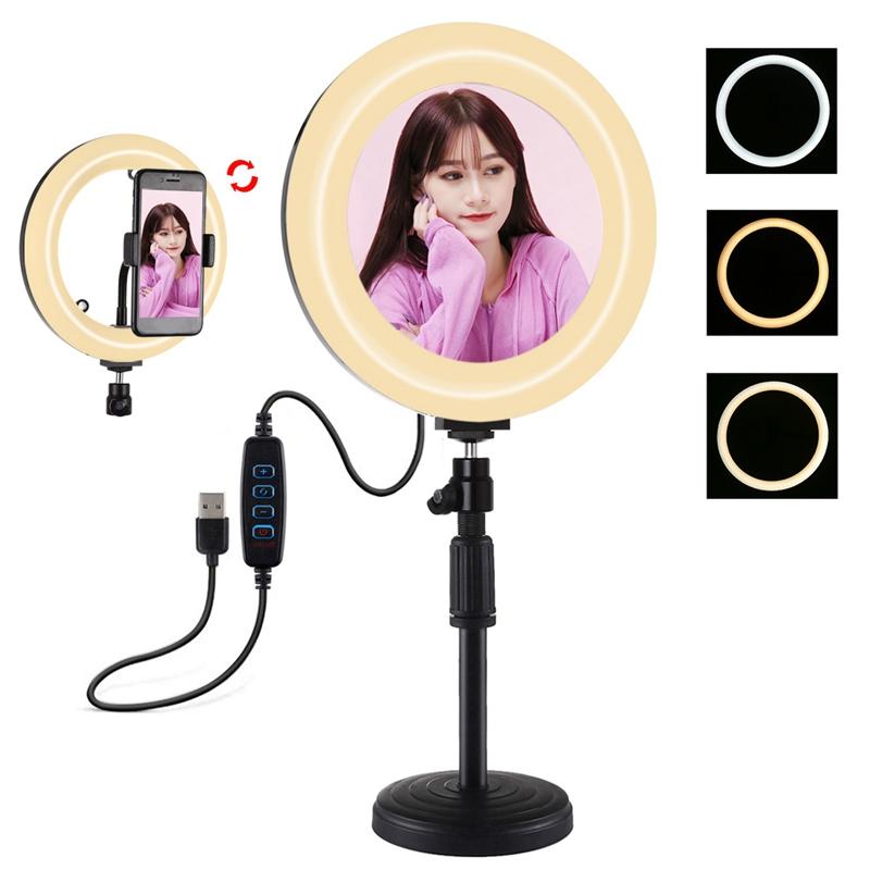 

HotKK for PULUZ PKT3079B Tripod Mount+7.9Inch 20cm USB Ring Light for Vlogging Video Light Live Broadcast Kits