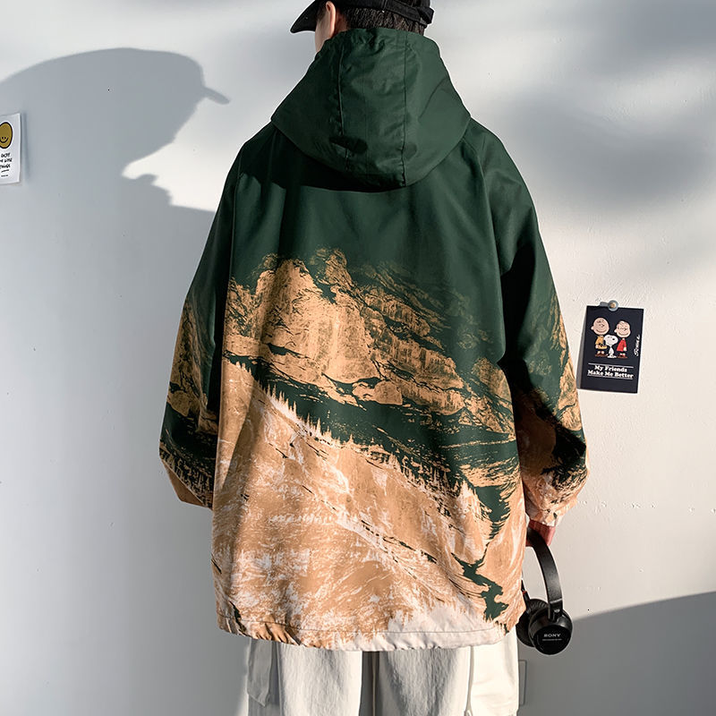 

Spring 2021 Men's and Winter New Jackets Printed Contrast Double-sided Jacket Young Clothes Q4UU, White snow mountain.