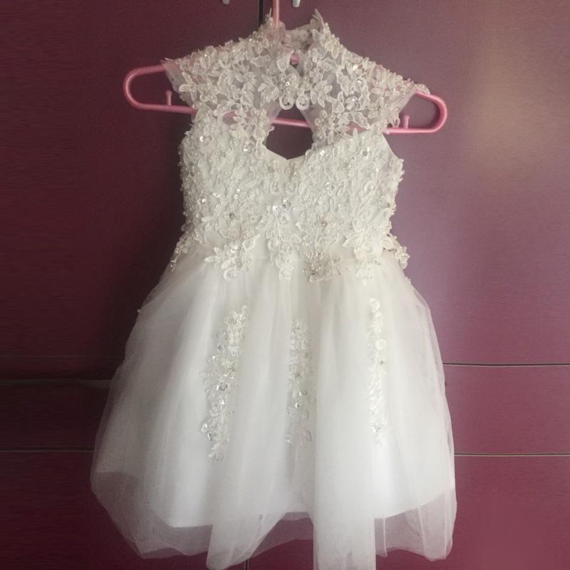 

Lovely White Ball Gown High Neck Beaded Lace Flower Girl Dresses 2020 Knee Length Kid Ivory Children girls pageant dresses F23, Red