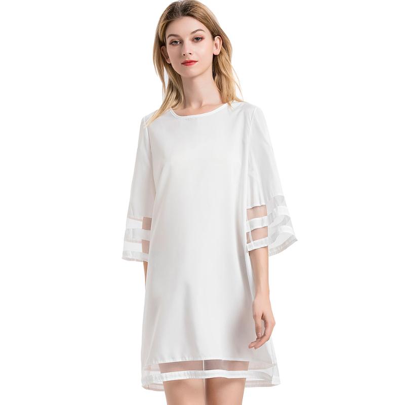 

Zecmos Women' Street Dress Round Neck Ladies Casual Flare Half Sleeved Dress Stitching Mesh Summer Straight Mini, Black