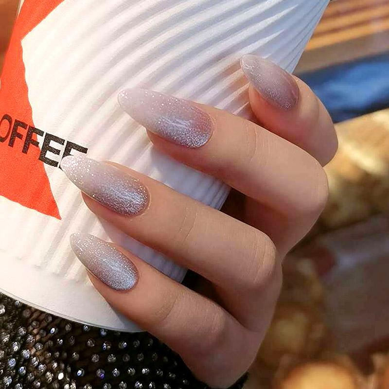 

24pcs fake nails with glue designed Demountable ribbon wearing product of crystal cat eye fails nails Manicure patch TN, As show