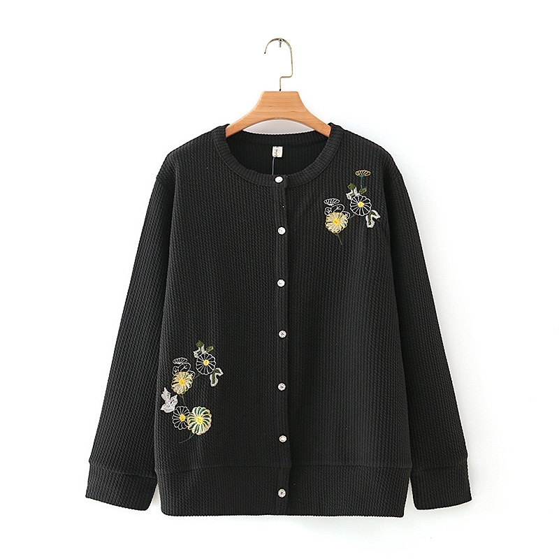 

Size -4xl Plus Black Ash Cardigan Long Embroidery Floral Female Clothes Pu03