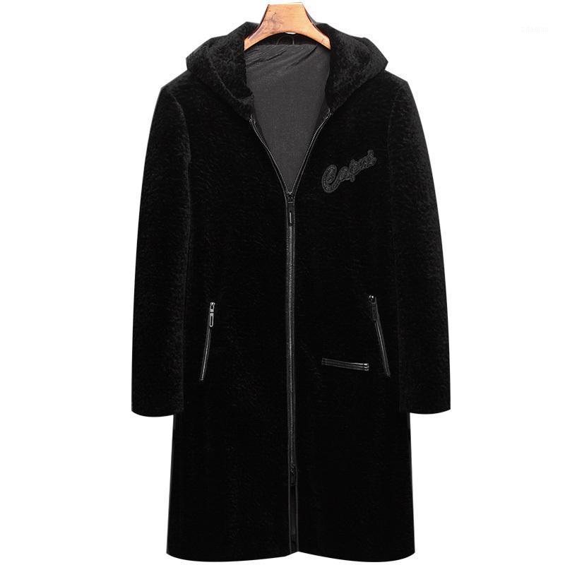 

Real Winter Jacket Men Sheep Shearling Fur Mens Jackets and Coats Autumn Long Coat Z181807 MY12271, Black