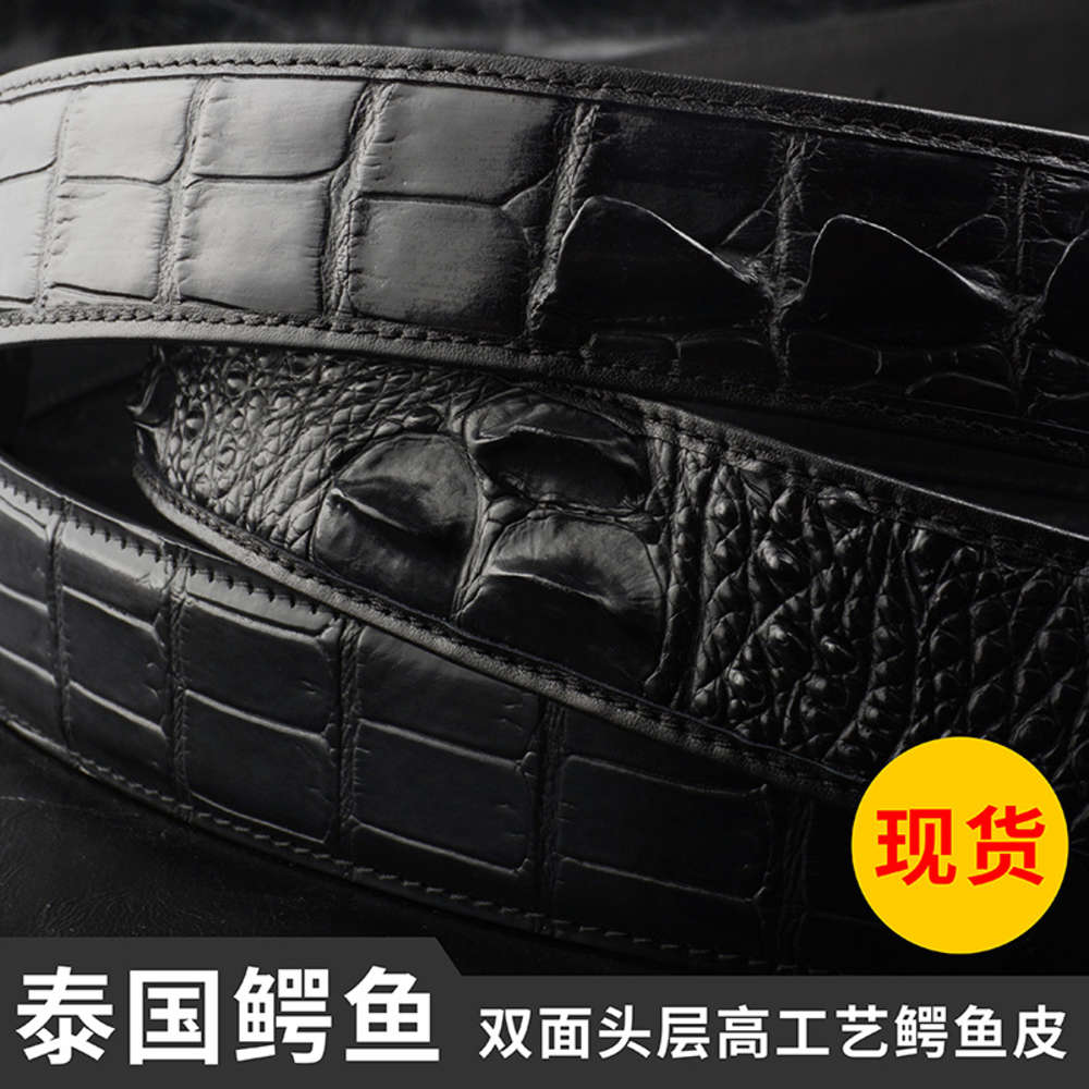 

Men's leather customized crocodile leather high grade manual crocodile leather belt crocodile belt, Black