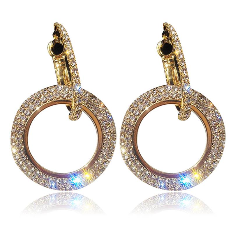 

Hoop & Huggie Women'S Bling Full Crystal Double Circle Earrings Fashion Jewelry Elegant Noble Stylish