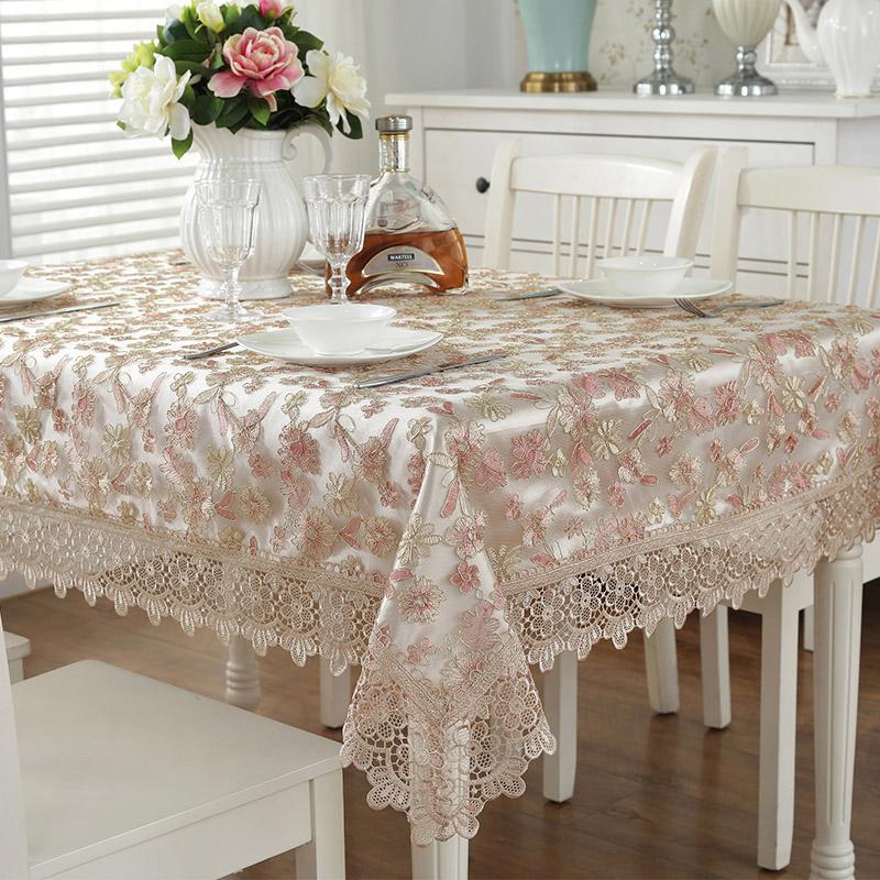 

European Fabric Tablecloth Lace Garden Table cha ji bu TV Cabinet Drape Rectangular Table Drape, Blue