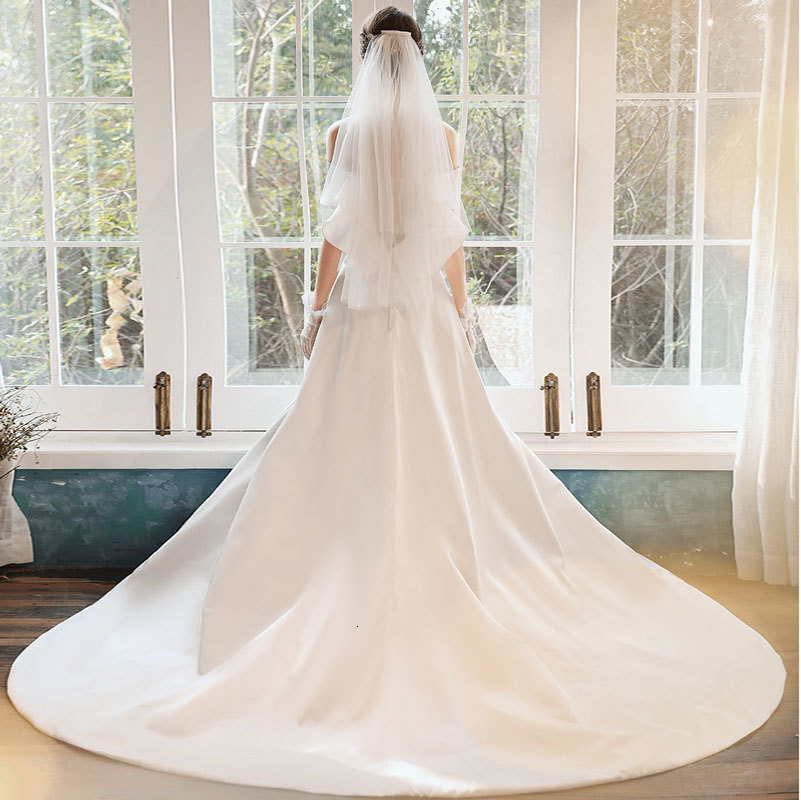 

2021 New Dress Bride Cetim O-neck Dressed Novia Mariee Robe From Soiree IONR, Same as pictures