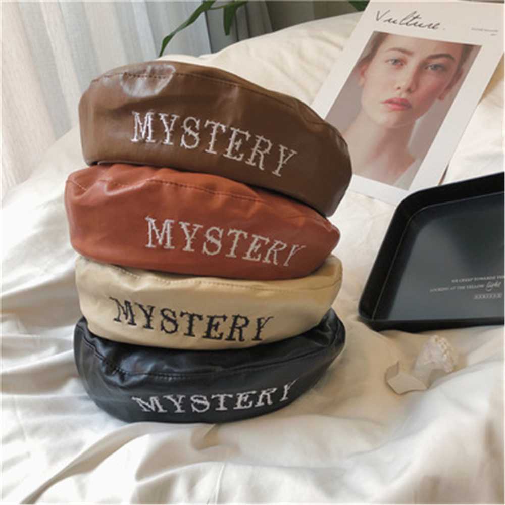 

Japanese PU Leather Hat net red street shooting letter Beret Korean version versatile fashion trendsetter painter hat WS-2413, Ws-2413-2