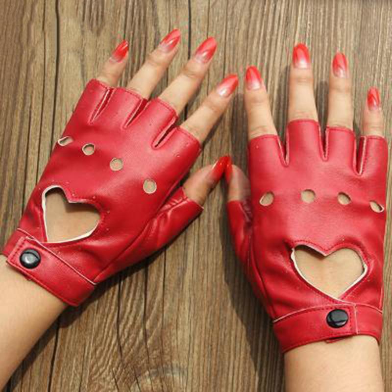 

Leather Gloves Luvas Guantes Mujer For Women Girls Multicolor Red Balck White Loving Solid Heart Mittens