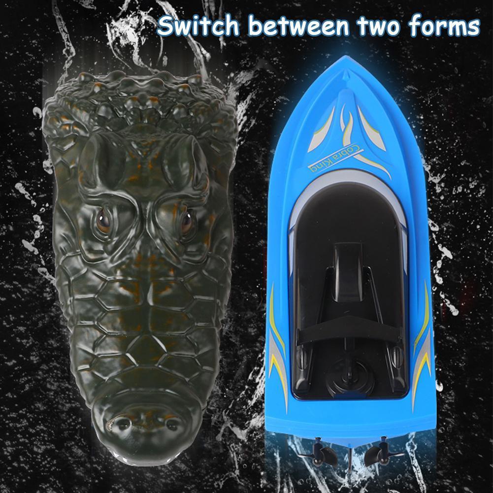 

2.4GHz Simulation Electric Remote Control Crocodile Boat Water Control Speed Summer Floating Boat Toys High Head Re B8J9, Blue