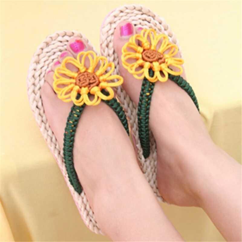 

slippers man's summer home sandals embroidered flip flops new couple beach shoes 2020 new fashion casual women's handmade straw1, Beige
