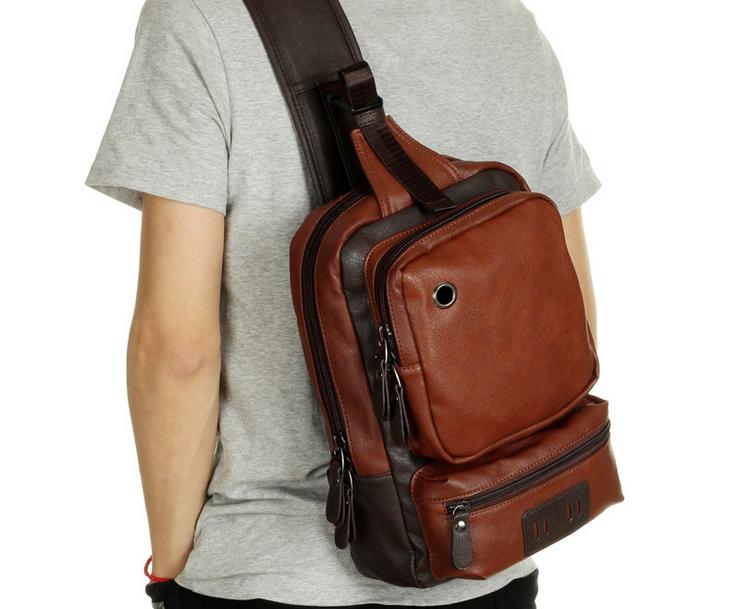 

Jonon Men's PU Leather Chest Sling Pack Bag Crossbody Bag Single Shoulder Leisure Messenger Chest For Men, Black