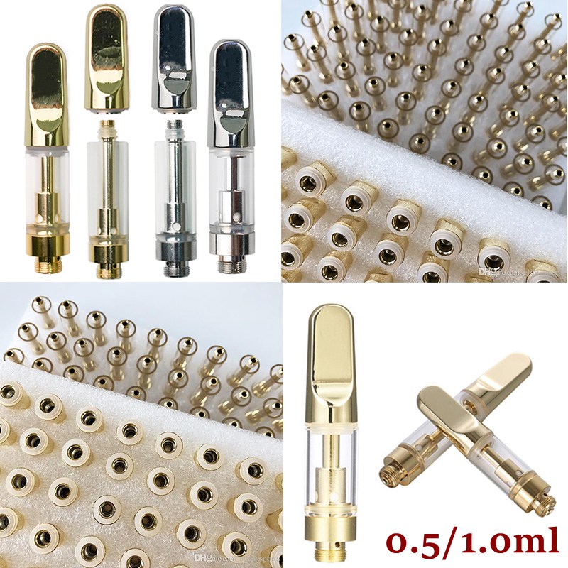 

TH205 Gold Silver Vape Cartridges 0.5ML 1ML Atomizers Ceramic Coil Cartridge Dab Wax Vaporizer Oil Carts Glass 510 Thread Battery Atomizer E