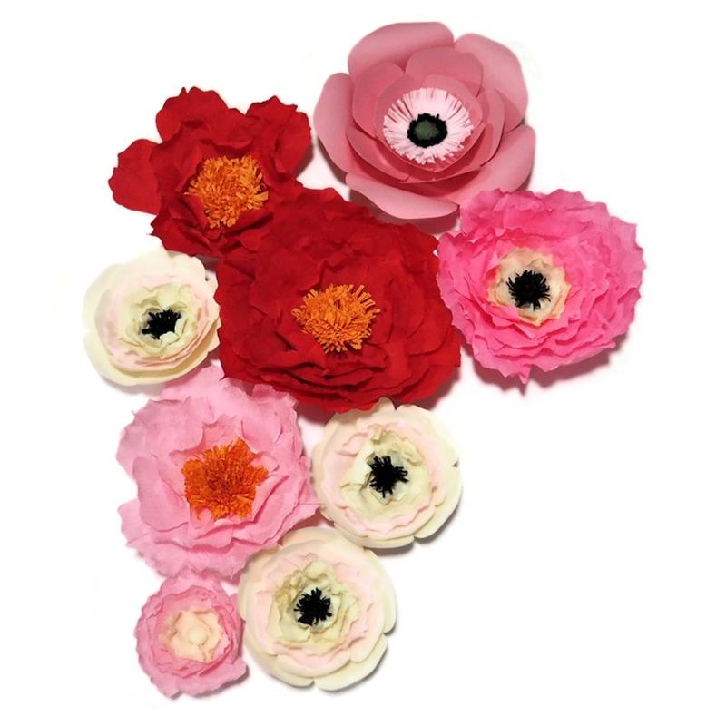 

2020 Crepe Paper Flowers Backdrop Giant Paper Flowers Wall Artificial Floral Nursery Birthday Deco Handmade Wedding 9pcs, As picture