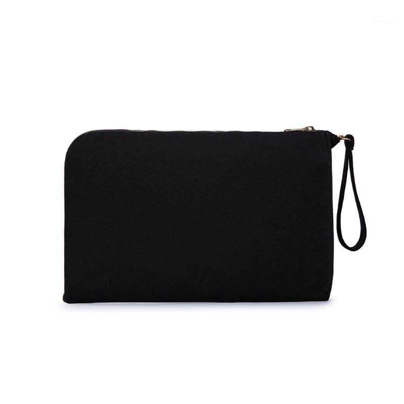 

a4 file storage bag clutch bag canvas simple literary zipper large capacity1, Beige