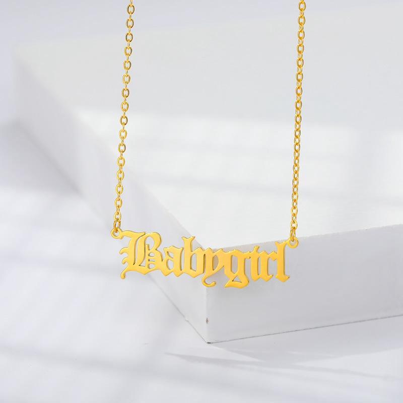 

New Old English Letter Babygirl Choker Necklace Pendants for Women Lovers Creative Stainless Steel Jewelry Necklaces Wholesale