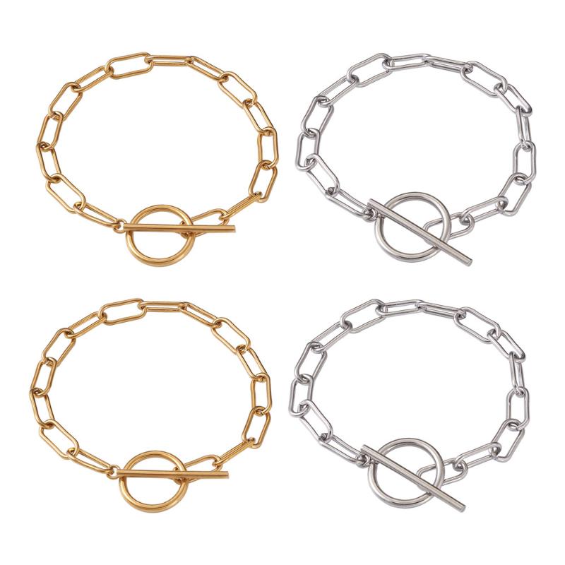

Titanium Steel Paperclip Chain Bracelets with Toggle Clasps Mixed Color, 22.5cm(8-7/8 inches), Link: 16x7x1.5mm