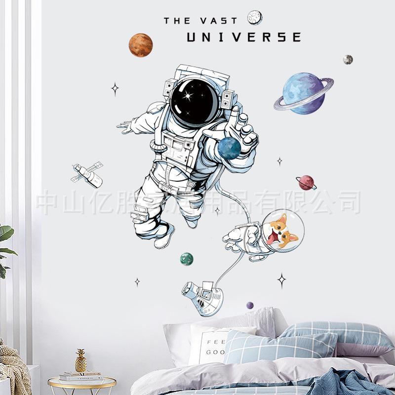 

2020 Creative DIY Space Planet Astronaut Wall Sticker For Kids Room Boy's Bedroom Home Decor Wall Decals Mural Art PVC Wallpaper