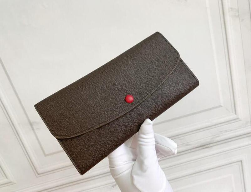 

Fashion Emilie Wallet Genuine Leather Wallet Flap Button Flower Pattern Lady Long Wallets Designers Zipper Coin Purse Card Holder with box, Brown flower orange