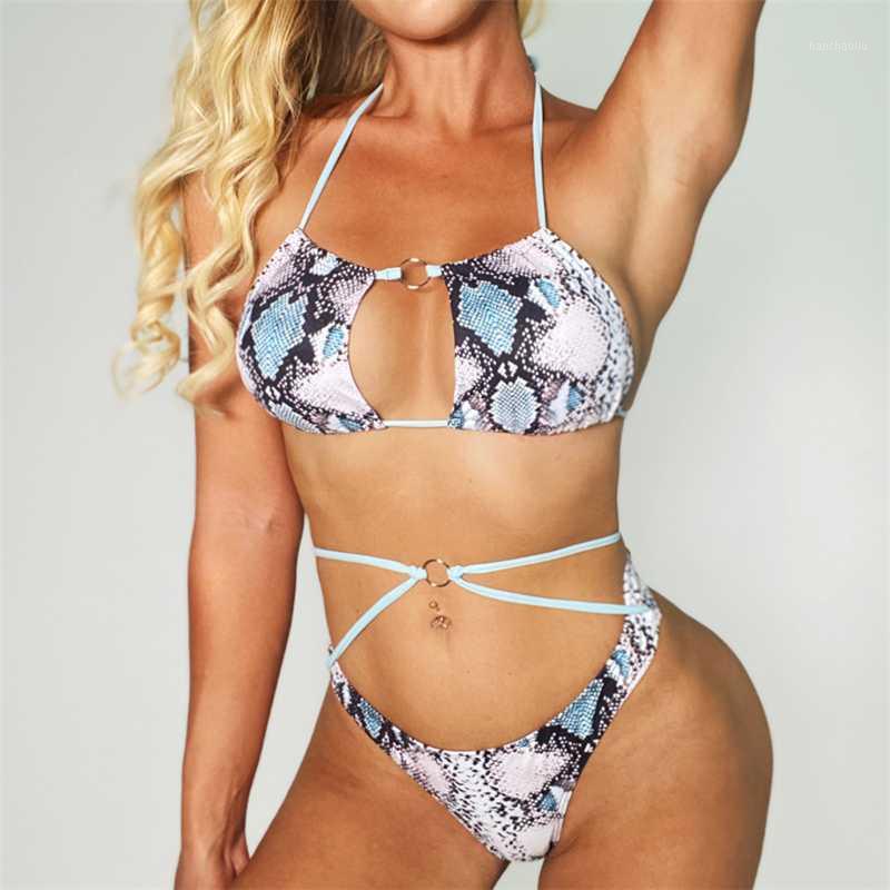 

Summer Bandage Swimwear Women Snake Print Bikini Mujer 2020 Sexy Halter Brazilian Swimsuit Female Two Pieces Biquini Set New1