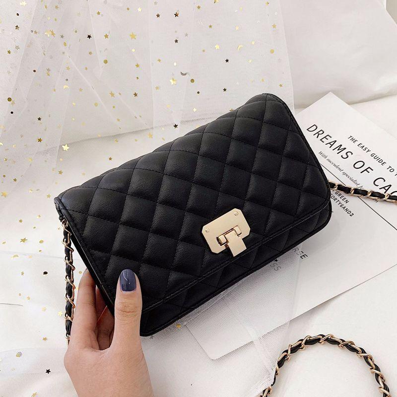 

New Women Luxury Fashion Chain Flap Crossbody Bag Handbag Clutch Designer Elegant Small Classic Diamond Lattice Shoulder Bag, Black