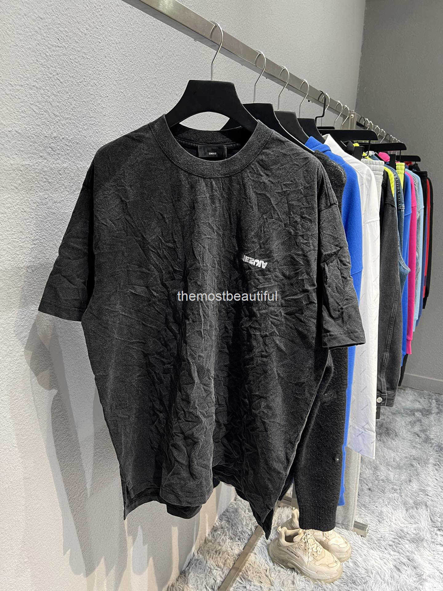 

Women's T-Shirt Spring and summer high version b home anti embroidery wrinkle split Pullover round neck loose fashion men's women's T-shirt short sleeve, 2# packing bag