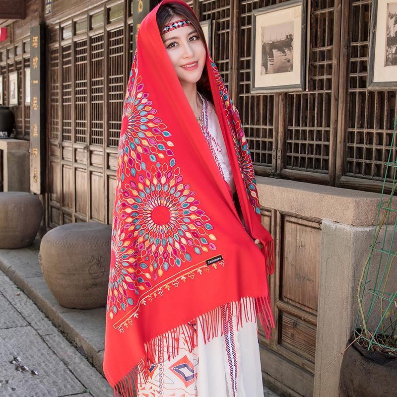 

22 Colors women Cashmere Embroider Flower scarf hijab wrap Winter Thick shawls headband popular hijab muslim scarves