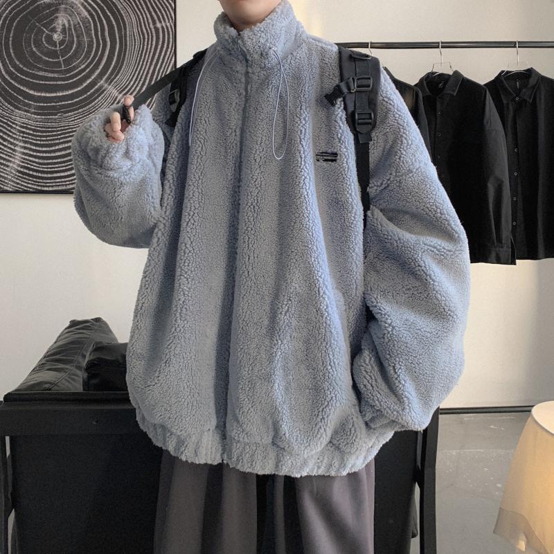 

Lamb Wool Parka Winter Coat Korean Style Fashion Men Jacket, Sky blue