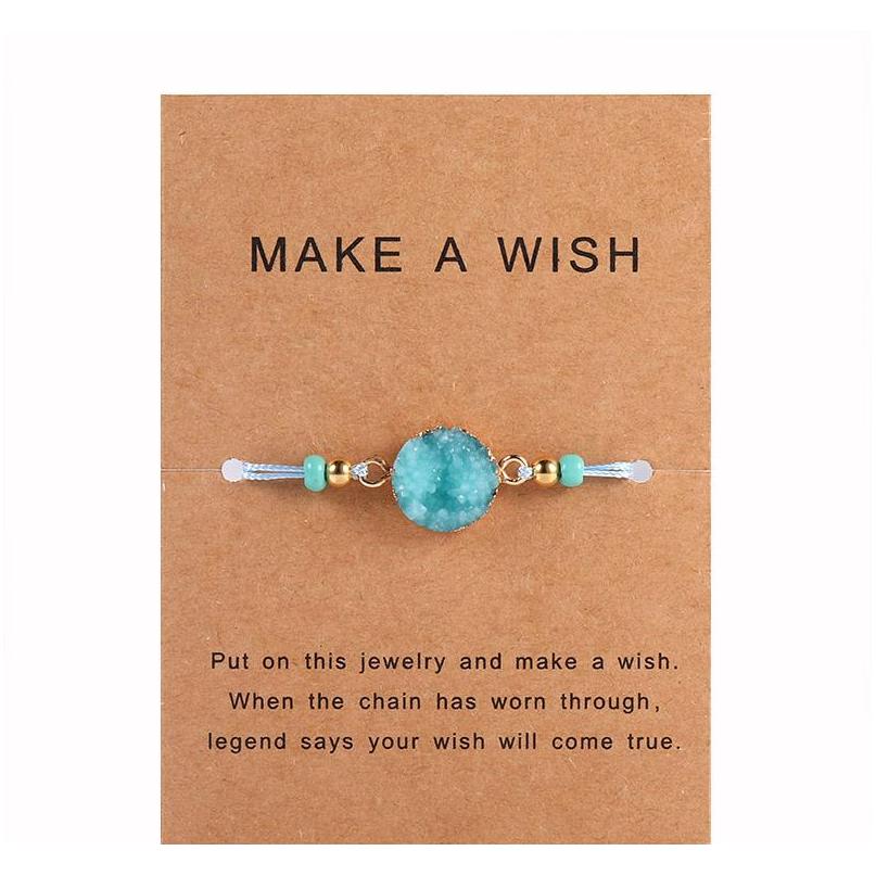 

Handmade Druzy Resin Stone Bracelet Make A Wish Card Wax Rope Braided Bracelets Bangles With Rice Bead For Wo sqcZNi dh_seller2010