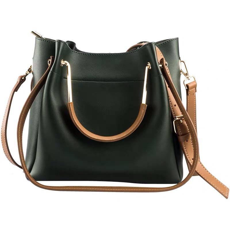 

2021 winter hot new fashion handbag bucket bag large capacity Messenger bag two-piece mother, Green
