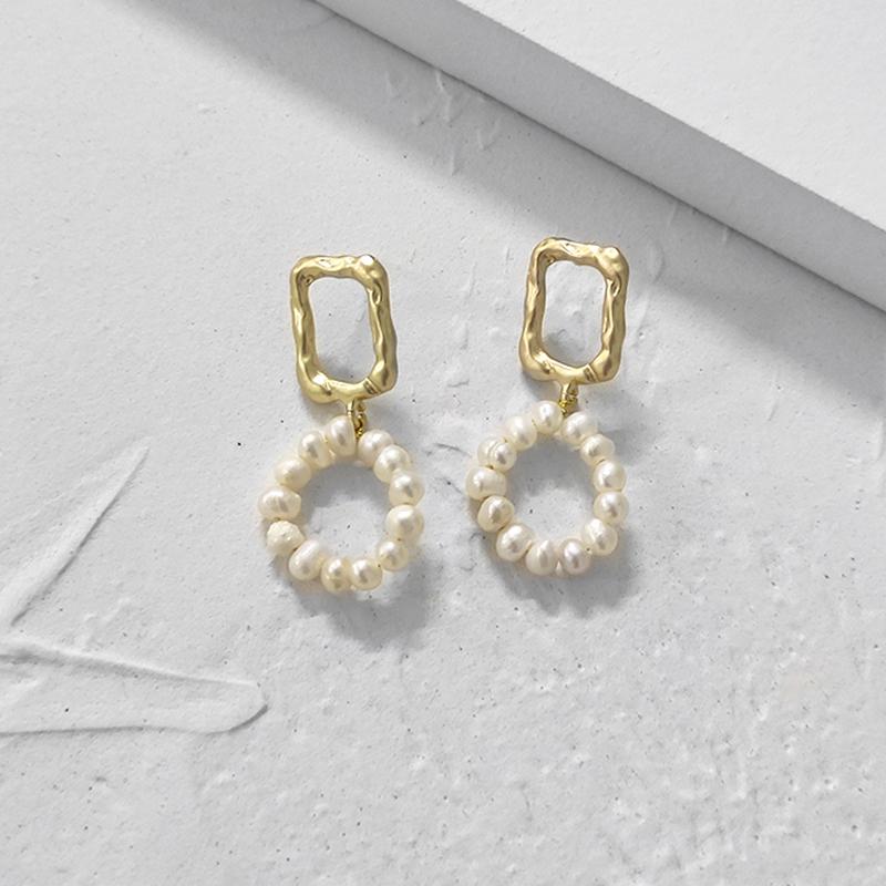 

Dangle & Chandelier Peri'sBox Matte Gold Color Square Earrings Natural Freshwater Pearl For Women Vintage Drop French Jewelry 2021
