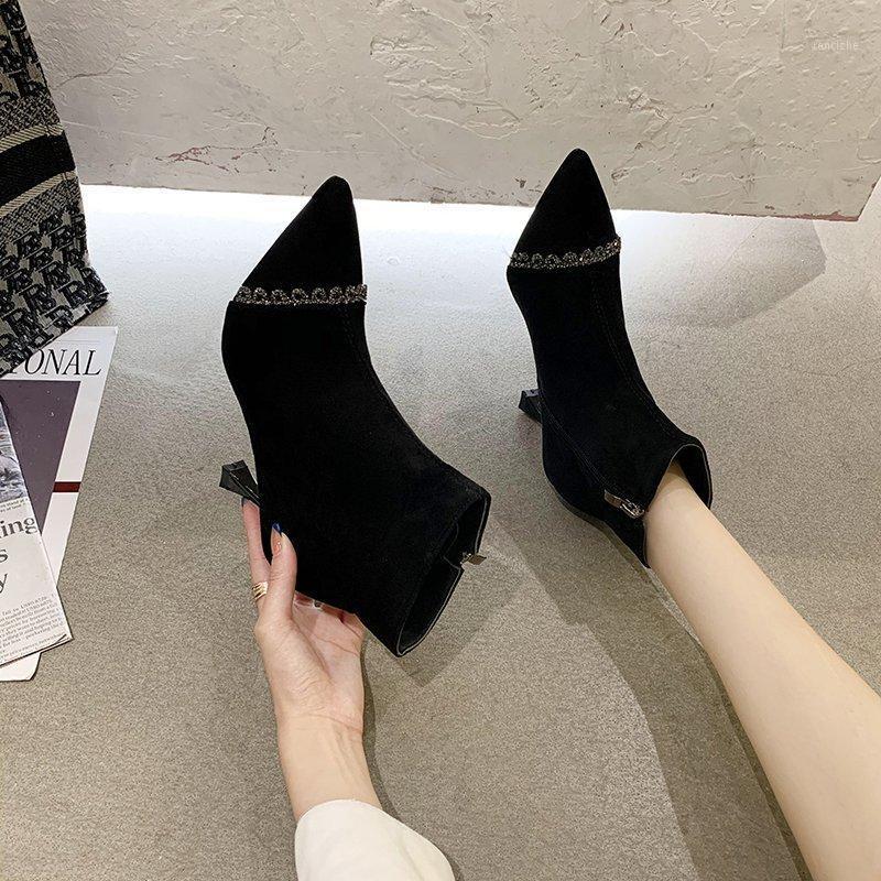 

Black Ankle Boots High Heels Women Shoes 2021 Winter Stiletto Heel Short Boots Women Crystal Pointed Toe Botas Mujer1