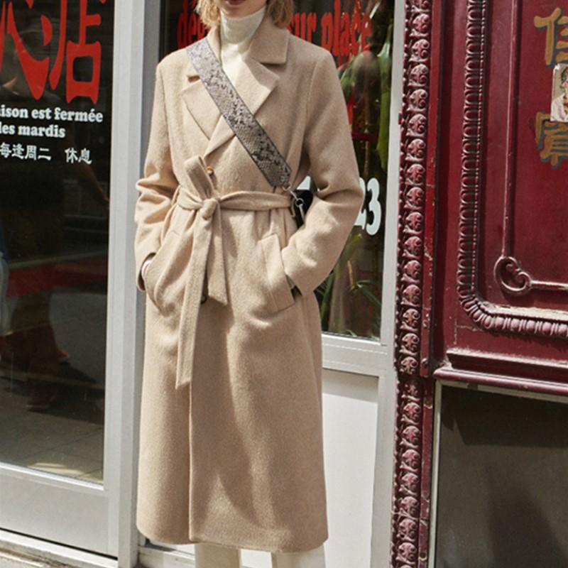 

Women's Single Breasted Mid-length Jacket Sashes Lace-up Elegant 2020 New Autumn Winter Coat, As pic