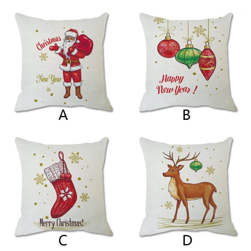 

Fashion Christmas Cotton Linen Pillowcases Santa Elk Print Throw Pillow Case Cushion Cover Home Sofa Home Decor1