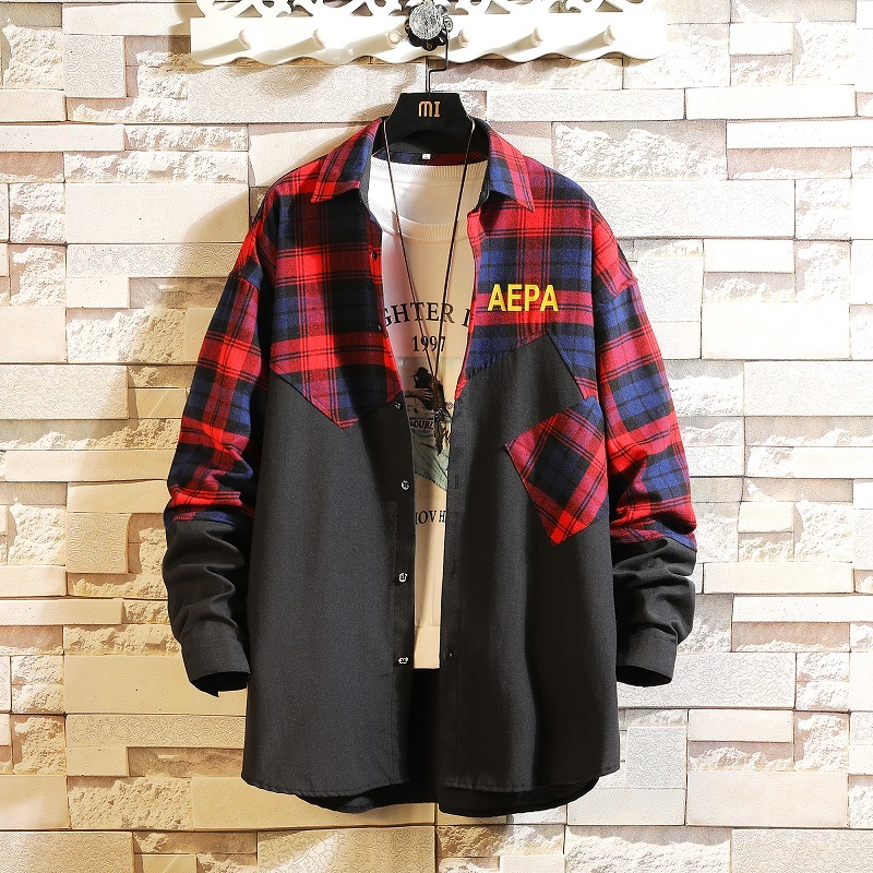 

2021 New Hip Hop Streetwear Casual Punk Plaid Shirt for Men's Long Sleeve Spring Autumn Korea Oversize Clothes Vn2z, C717 b