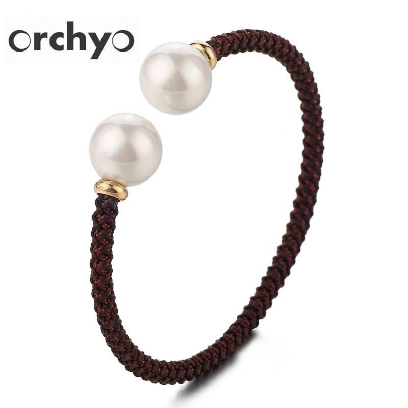 

Can Open Flexible Metal Rope Women Bracelets Imitation Pearls Bangles For Girlfriend France USA Best Gifts Femme Jewelry