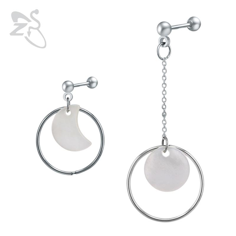 

ZS 1 Pair 3 Style Asymmetric Drop Earrings Shell Pendants Earring Korean Round Dangle Long Earrings Steel Chain Jewelry