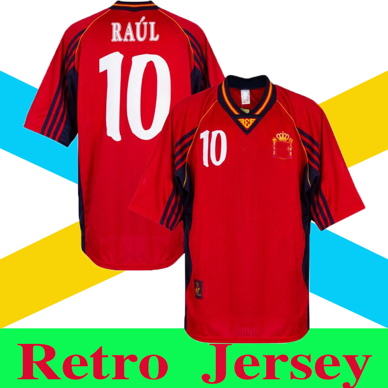 

World Cup 1996 1998 retro spain soccer Jerseys home away white 98 02 04 F.Hierro 10 RAUL Xavi Puyol Torres Hierro Morientes LUIS ENRIQUE football Shirts, 1998 home