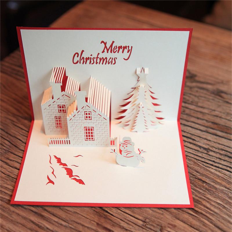 

3D Laser Cut Merry Christmas Cards Christmas Tree Winter Gift UP Cards Decoration New Year Greeting