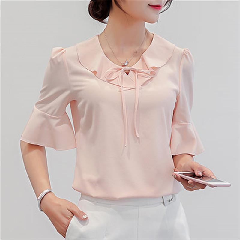 

Women's Blouses & Shirts Women Summer Tops 2022 Plus Size Short Sleeves Ruffled Feminine Loose Fashion Chiffon Blouse For Office Shirt 3837, White