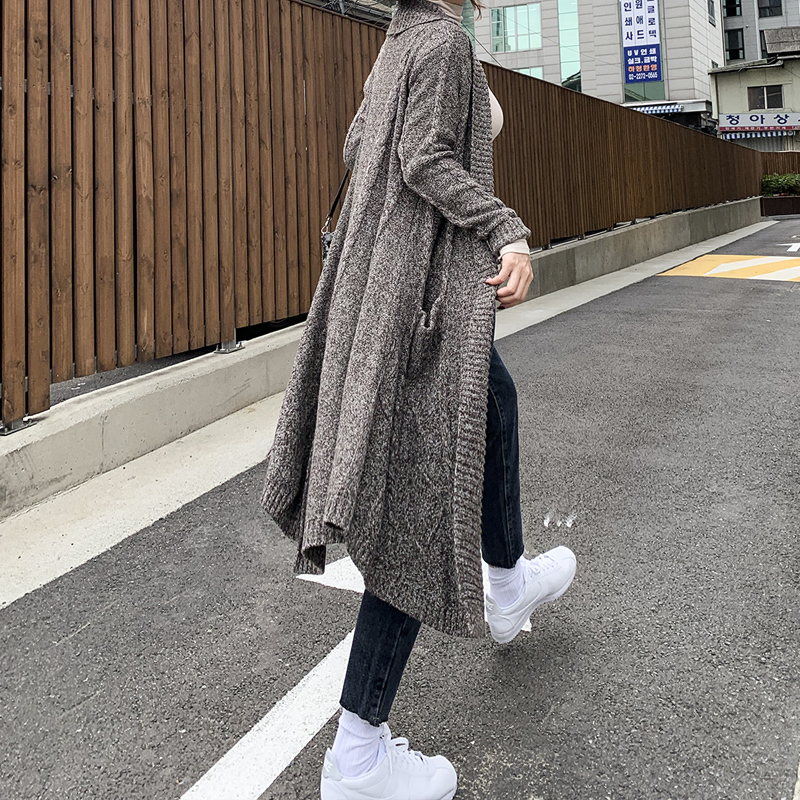 

2021 New Autumn Recommended Practical Variegated Wool Standard Roll Long Cardigan Knitted Woman's Winter Clothes Trench KCBG, Camel