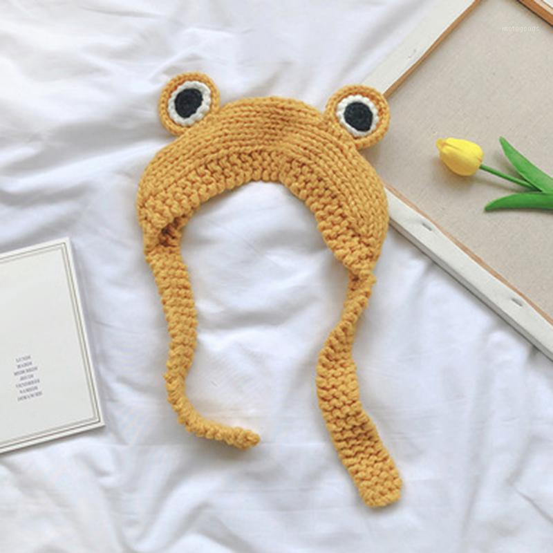

Hat 2020 Autumn Winter Wool Earmuffs Child Adult Frog Knit Hats Cute Lace Earmuffs Cap Costume Bonnet Warm Gorras1, Yellow