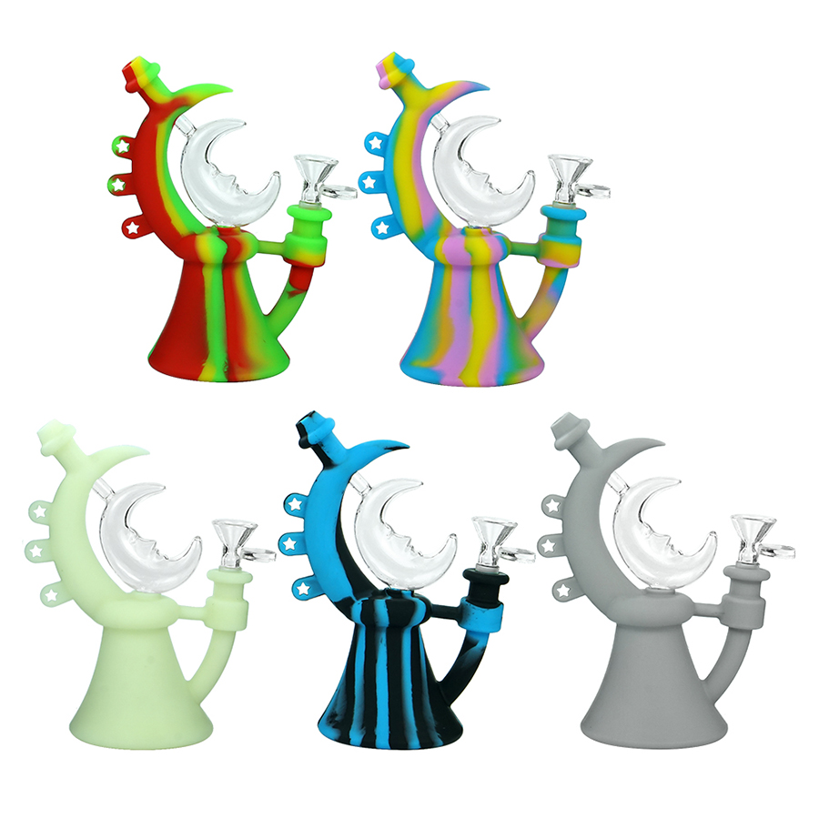 

Free shipping moon silicone water pipe hookah flexible hot bongs portable dab rig silicone spoon pipes
