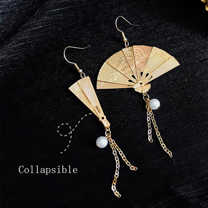 

Handmade Foldable Chinese Wind Retro Metal Fan Folding Fan Earrings and tassels