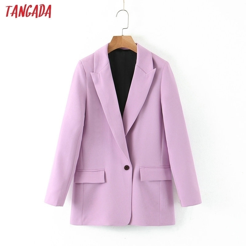 

Tangada women spring light purple blazer female long sleeve elegant jacket ladies high street blazer suits SL218 201201