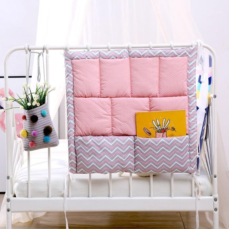 

Bed Hanging Storage Bag Baby Cot Cotton Holder Organizer 50x50cm Diaper Pocket1, Gy