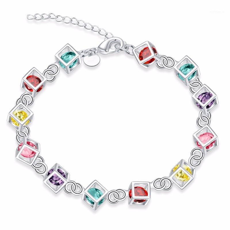 

Charm 925 Sterling Silver Girl Engagement Party Bracelets Colorful Love Cube Women Bangles Fast Shipping Fashion Lovers Gift1