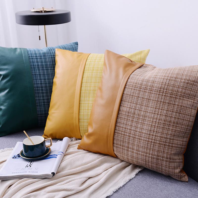 

Cilected Nordic Leather Hug Pillowcase Cushion Cover Car Waist Pillow Protector Home Stitching Braided Pillow Cover Decoration, Pc237-3