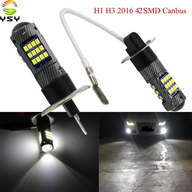 

YSY 2X Super Bright H1 H3 Front Rear Fog Lights Bulbs 4W 42SMD 2016 LED White Head Lamp DC12V Canbus No Error Auto Driving Bulbs1