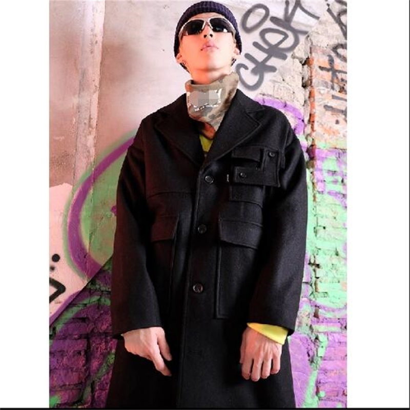 

2021 New Men' Coat in Autumn Winter Long Black Wool Jacket Mosaic. -6xl!! W6XX